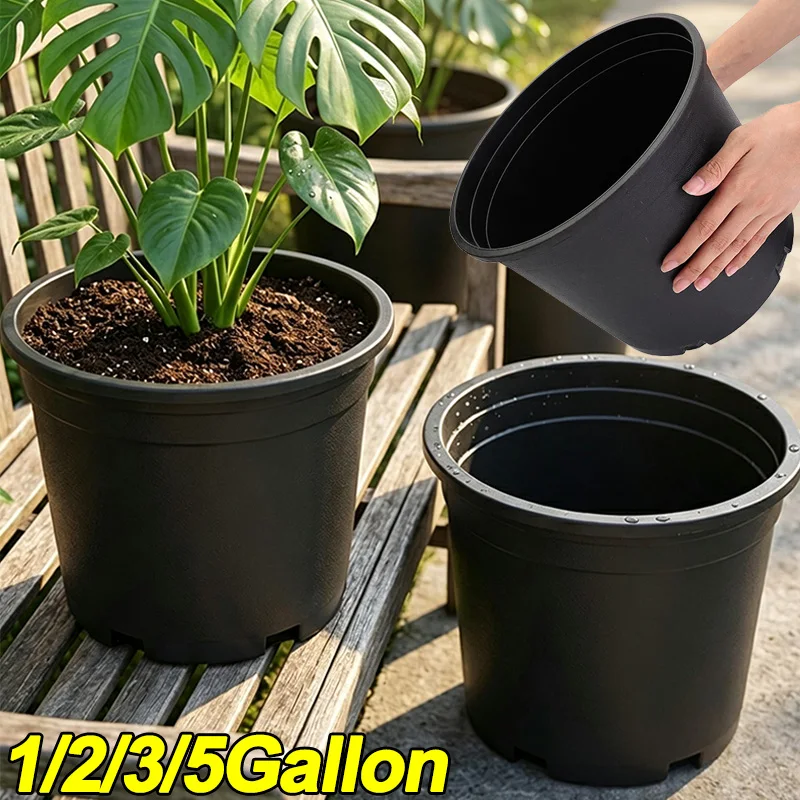 Elegant Black Resin Planter - Large Round Decorative Flower Pot