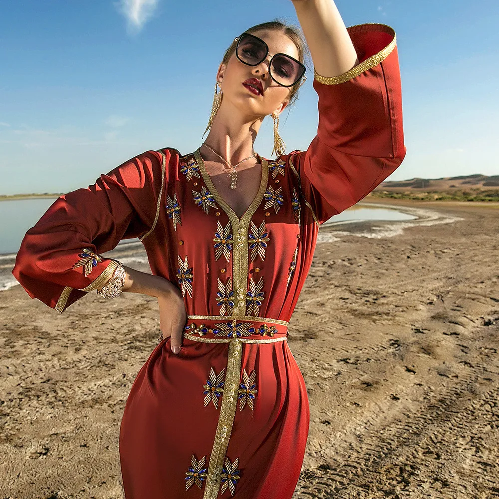 Ramadan Eid Dress Mubarak Orange Abaya Dubai Turkey Islamic Arabic Muslim Long Dresses Party Clothes For Prom Robe Femme 2023