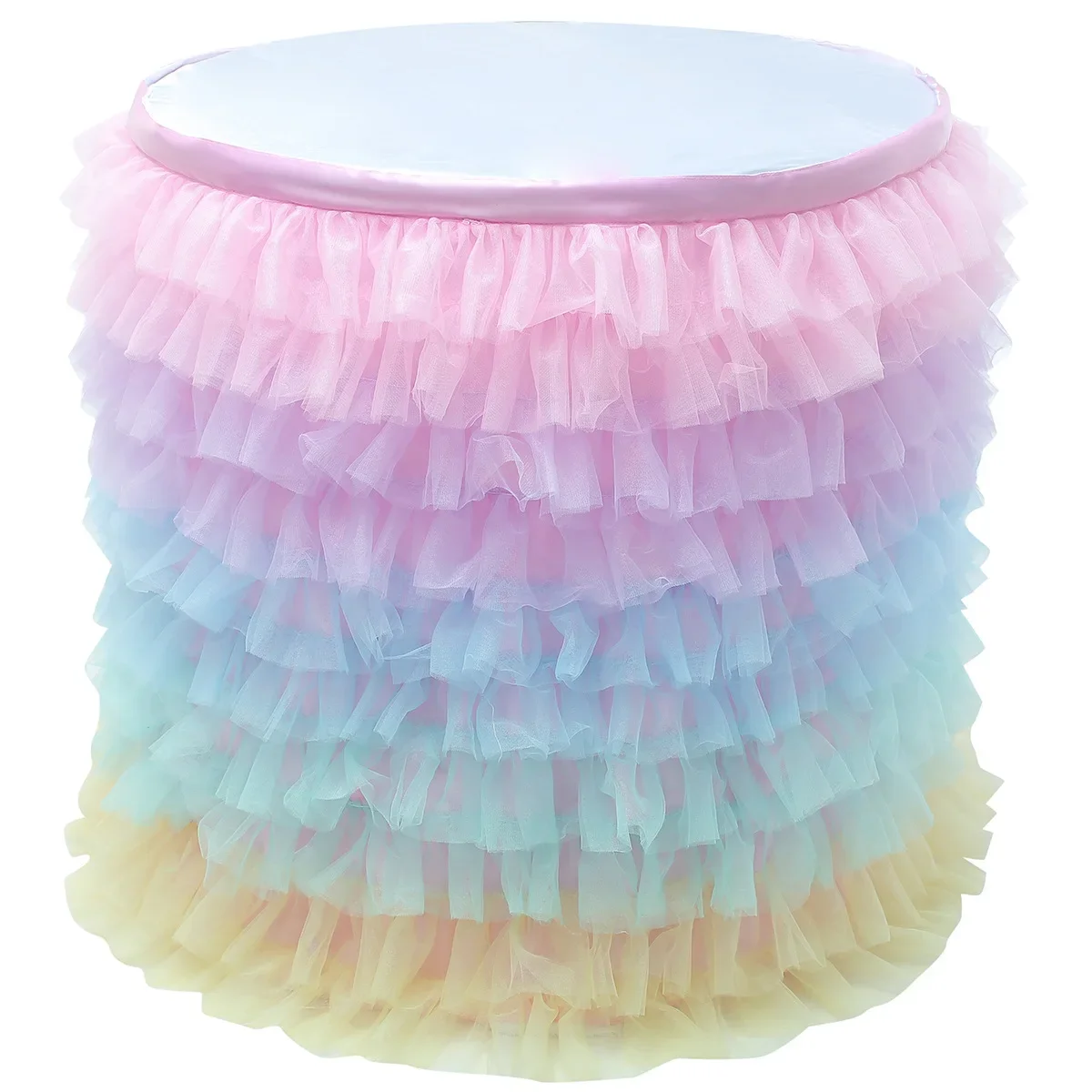 Multilayer Bright Tulle Table Skirt For Rectangle /Round Table, 6/9FT Cake Table Skirt For Birthday Wedding Banquet Decor