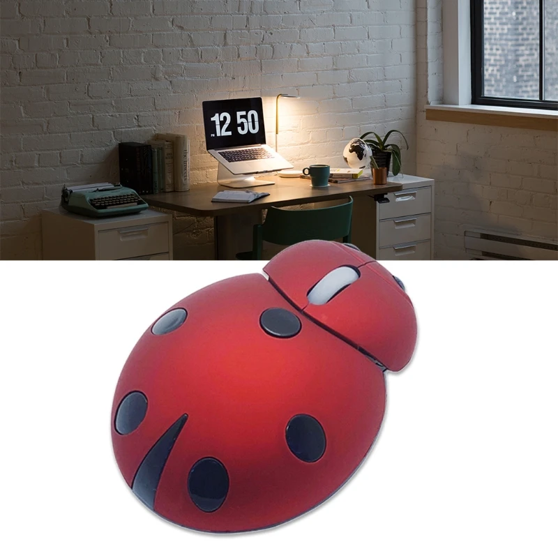 Wireless Cartoon Ladybug Mouse - Mini Animal Shape with USB Receiver 2.4GHz for Desktop and Laptop Accessories