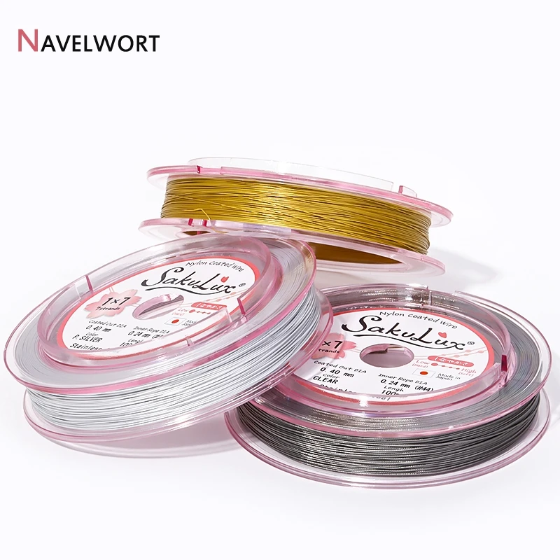 Acier Inoxydable, Bijoux Fil Pour Collier, Bracelets, Boucles D'oreilles, Etc., 0,4 Mm, Gaine En Nylon, 7 Brins, 100 M 04 Gold