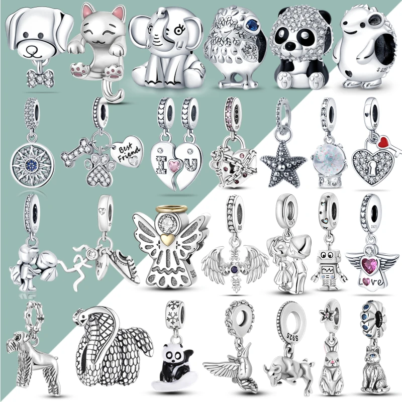 

925 Sterling Silver angel animal cat dog skull head Charms lover couple pendant Fit pandora 925 bracelet women jewelry beads