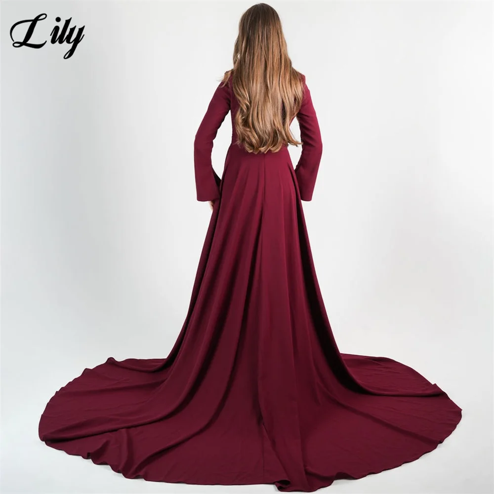 Lily Burgundy Elegant Prom Dress - Model Wearing