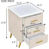 Velvet Nightstand with 3 Drawers,Upholstered Nightstand with Faux Marble Top,End Table with Metal Legs for Bedroom, Living Room 4