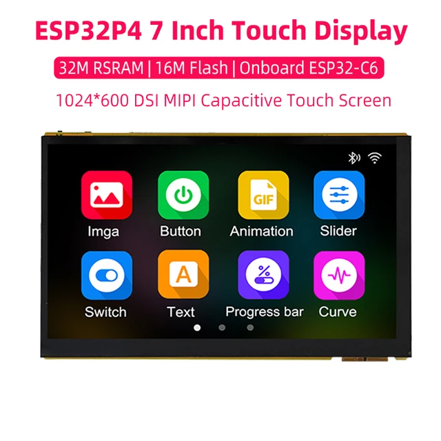 ESP32P4 32M PSRAM 16M FLASH MCU 1024 * 600 DSI MIPI Display Capacitive Touch Screen Onboard ESP32-C6 for Arduino ESP IDE
