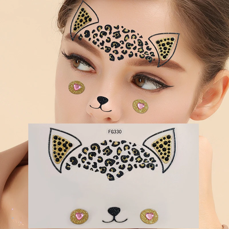 Niedliche Katze 3d Acryl Strass Gesicht Aufkleber Maskerade Party Gesicht Make-up Dekoration temporäre Tattoo Gesicht Malerei Abziehbilder – Detail 2
