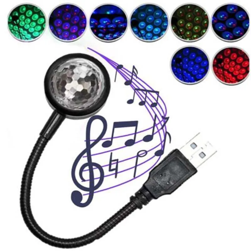 Car USB Ambient Light DJ RGB Mini Colorful Music Sound Led Apple USB Interface Holiday Party Atmosphere Interior Dome Trunk Lamp car led accessories atmosphere lights lamps rgb multicolor star ambient interior neon light led mini usb auto decorative styling