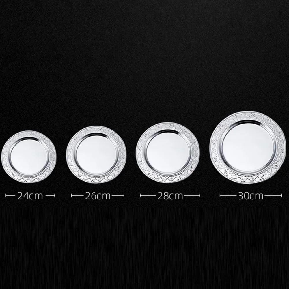 7 Stackable Dinner Mirror Plate Polish Stainless Western Steel Steak Serving Kitchen Dish Gadget Prato