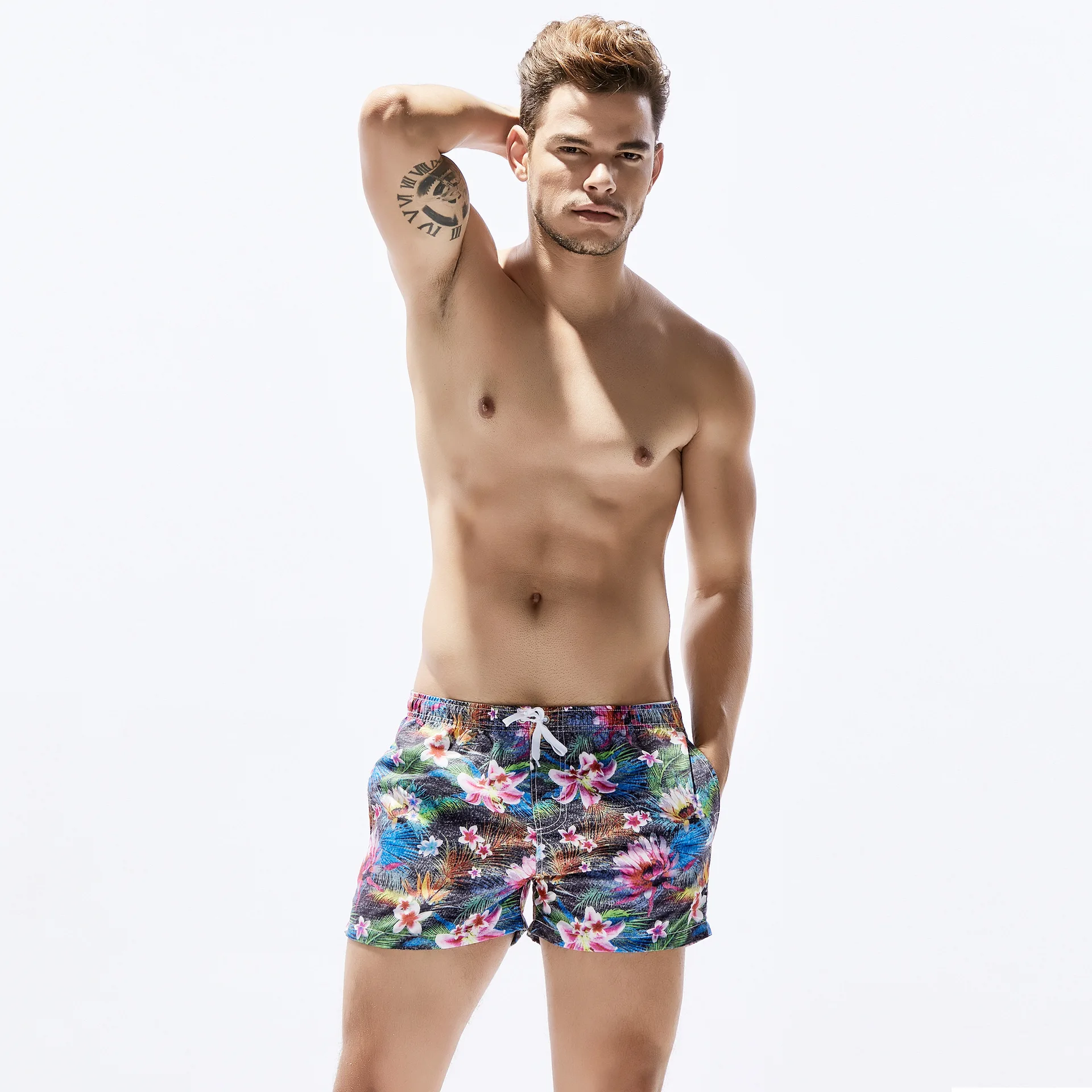 

SEOBEAN Men's Flowers Leaves Floral Print Casual Summer Beach Surfboard Holiday Small Boxer Quick Drying Slim Board Shorts