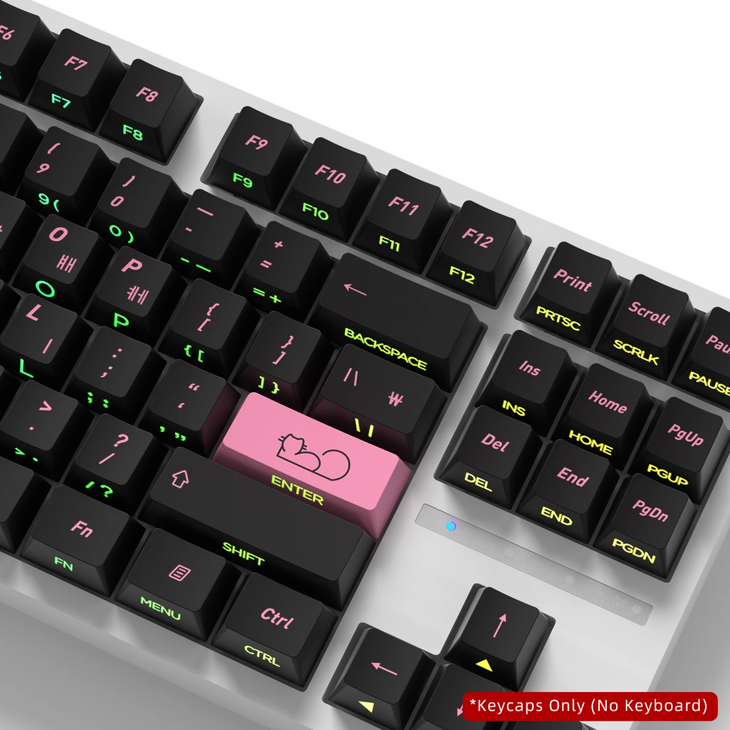 Black Pink Cat Korean Side-Printed Translucent Keycaps - Cherry Profile Gaming Keyboard Key Caps