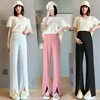 Thin Summer Pregnant Woman Belly Pants 2024 New Fashion Front Split Maternity Empired Trousers Solid Color Pregnancy Boot Cuts 1