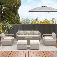 Light Gray Outdoor Sectional Patio Furniture Set with Ottoman and Side Coffee Table for Garden, Porch, Backyard 6