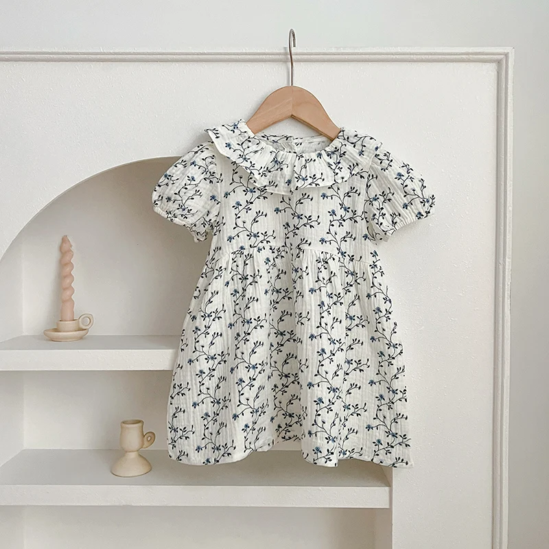 Baby Girls Clothes Summer New Baby Girls Short Sleeve ​Dress Flower Print Baby Romper Princess Dress Kids Matching Sister Outfit 4