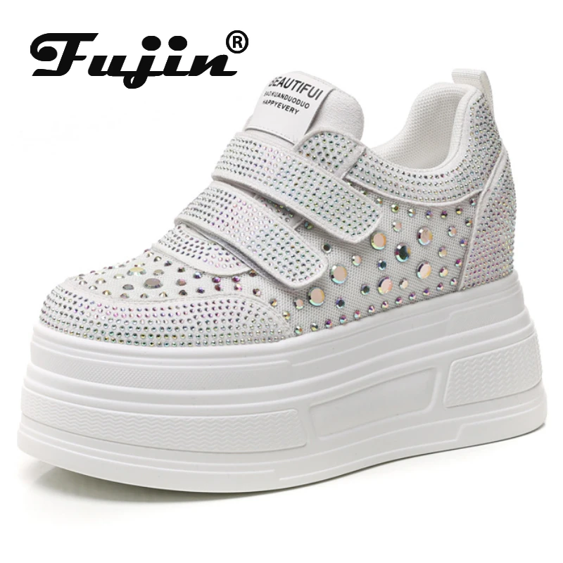 Koznoy 10.5cm 에어 메쉬 합성 가죽 청키 스니커즈 여성 편안한 여름 블링 플랫폼 웨지 Fsahion 발목 부츠 신발