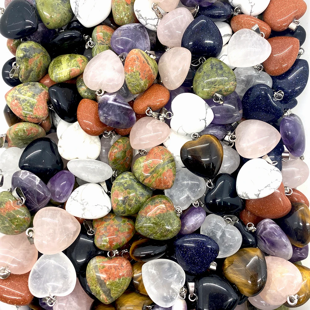 

Natural Tiger Eye Stone Heart Pendants Agates Amethyst Golden Sandstone Unakite Charms DIY Necklace Earrings Jewelry Women Gift