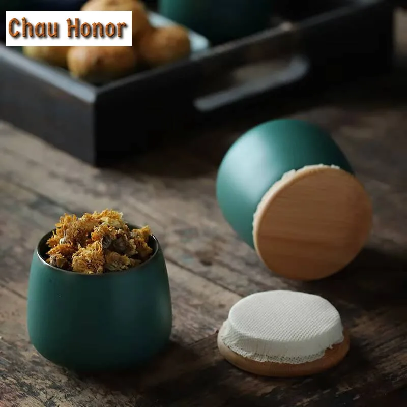 Japanese Style Turquoise Coarse Ceramic Tea Canister Sealed Tea Cans Portable Mini Tea Storage Cans Accessories Tea Set Supplies