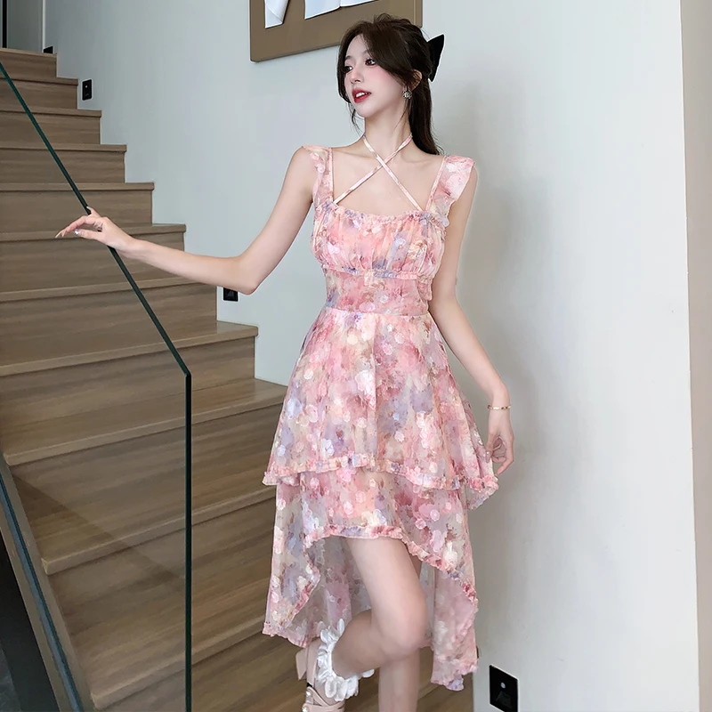 

Fashion Vintage Womens Sweet Lace-up Boho Dress Summer Casual Print Short Sleeve Square Neck Floral Corset Mini Dresses Vestidos