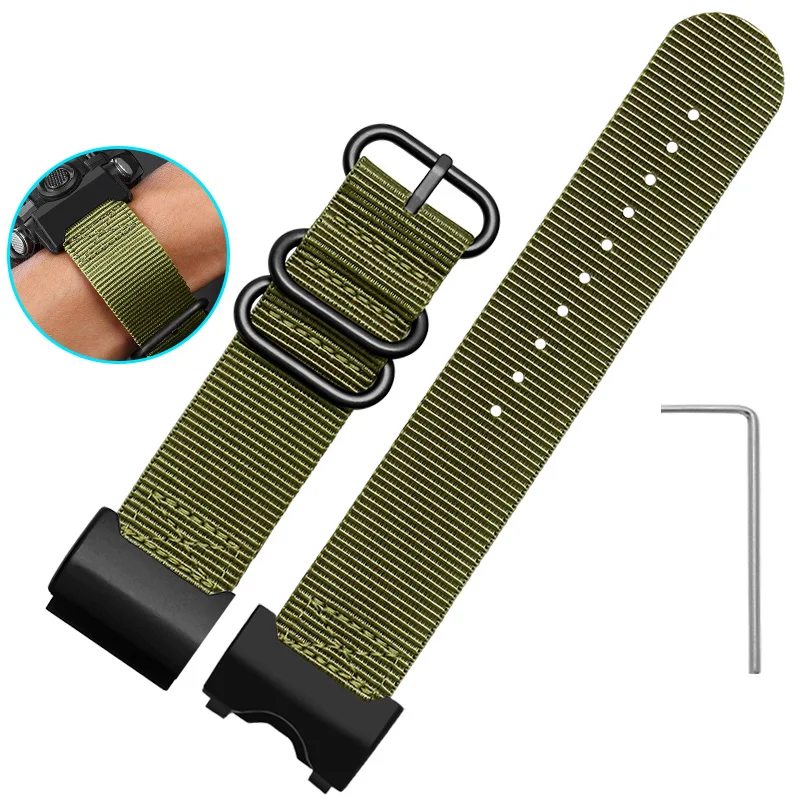 thumbnail image 1 of Correa de reloj de nailon modificada para C-asio Big Mud King GWG-1000 GWG-1000GB, correa de reloj deportiva de cuero y lona negra y dorada para hombre, 1 of 5
