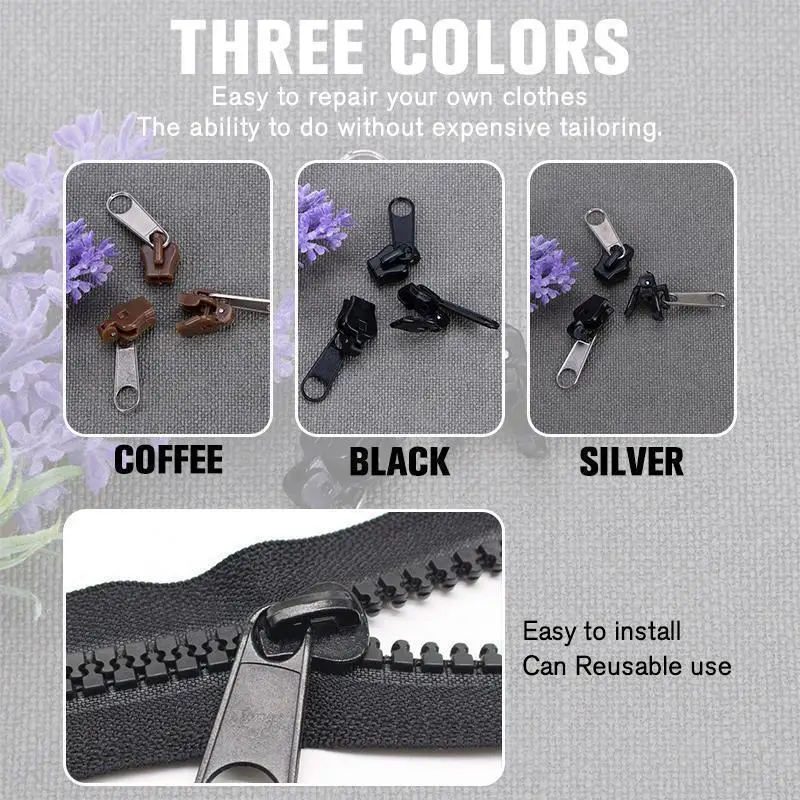 12PCS Universal Zippers Fix Zipper Repair Kit Replacement Zip Slider Teeth Rescue New Design Zippers Clothes Sewing Supplies zipper repair kit