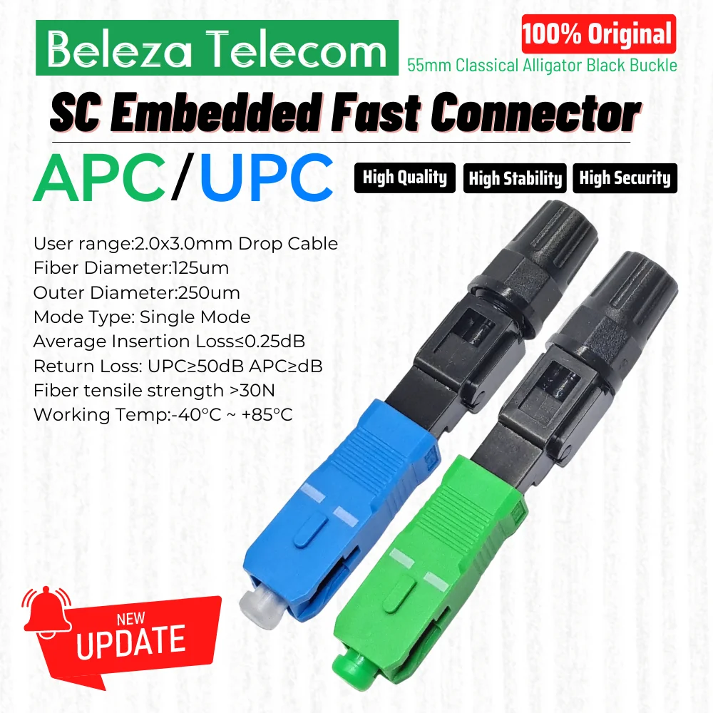 100% Original Sc Apc Fiber Optic Fast Connector Single Mode Fiber Optic Adapter Field Assembly Classical Alligator Black Buckle