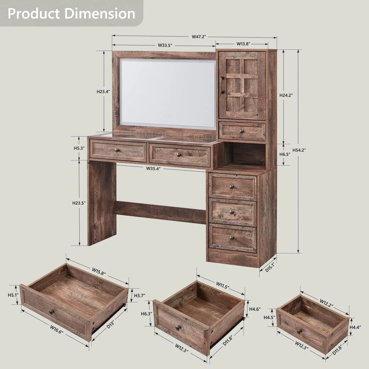 Rustic Vanity Desk with LED Mirror 2