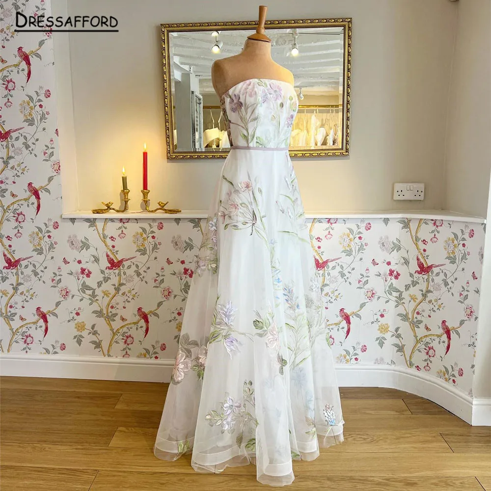 

Print Flower Boho Beach Wedding Dress 2023 Sexy Illusory Lace Tulle V Neck Backless Bohemia Bridal Gowns