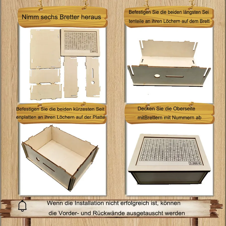 Money Box Piggy Bank Wood Money Bank Reusable Money Box with Saving Goal and Numbers To Check for Helps The Habit of Saving