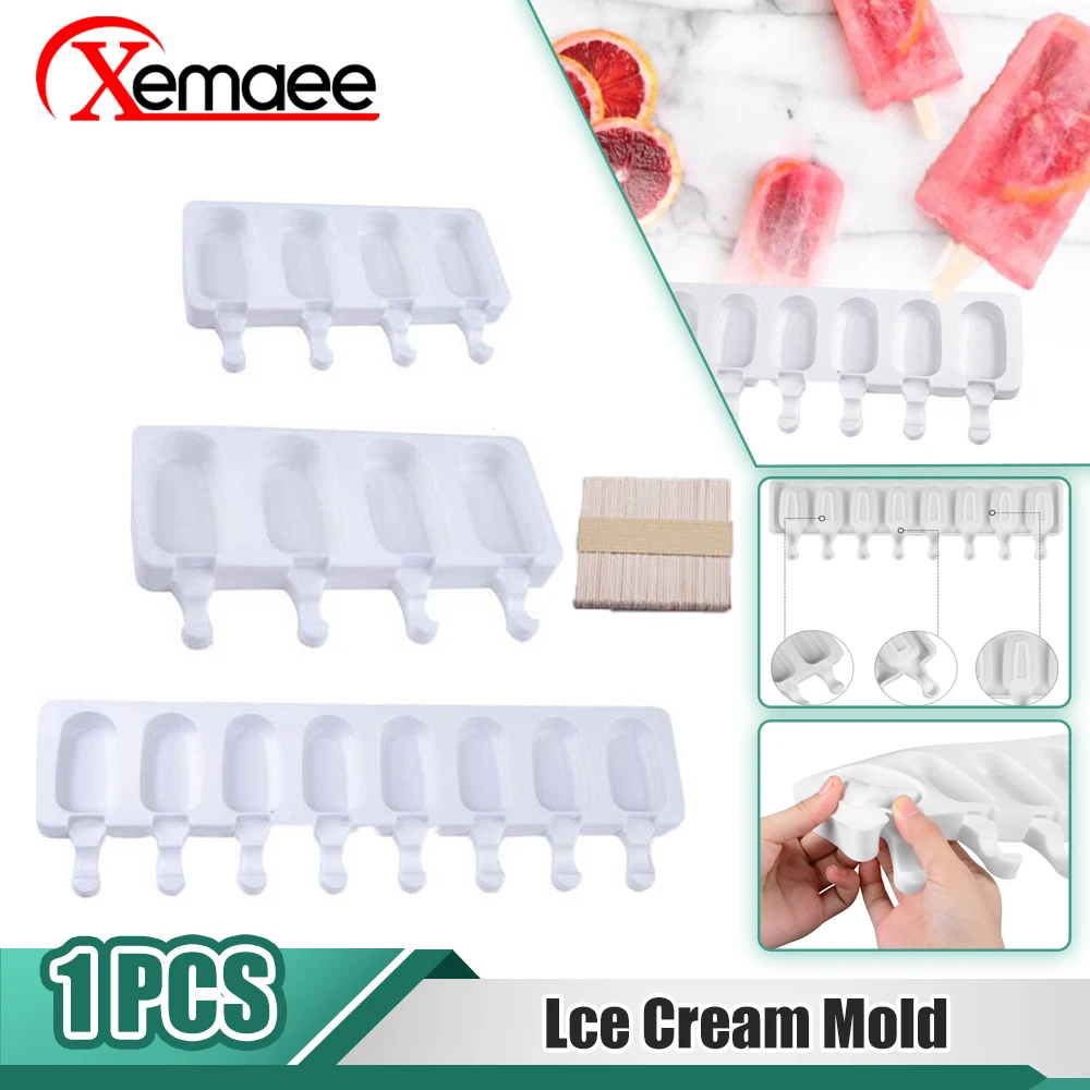 

Ice Cream Mold Homemade Dessert Molds DIY Big Size Popsicle Moulds Tray With Sticks Food Grade Silicone 4/8 Cavity Baking Tools