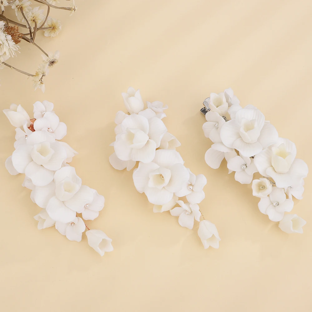 White - Gulmohar Flower Handmade Tik-Tak Hair Clip (Set of 2)