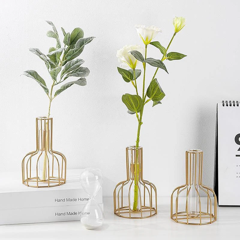 Nordic Iron Golden Hydroponic Vase Decoration Living Room Table Top Decoration Dried Flower Green Dill Plant Container Vase 2