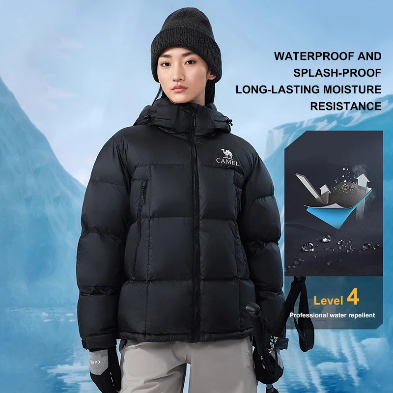 GOLDEN CAMEL Outdoor Down Jackets for Men Women Water-repellent 3A Antibacterial Winter Coats Thick Warm Workwear Hooded Jacket