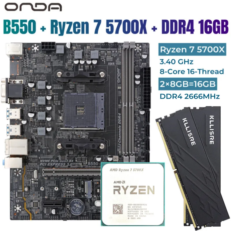 ONDA Kit de carte mère B550 avec processeur CPU Ryzen 7 5700X R7, ensemble de mémoire AM4, DDR4