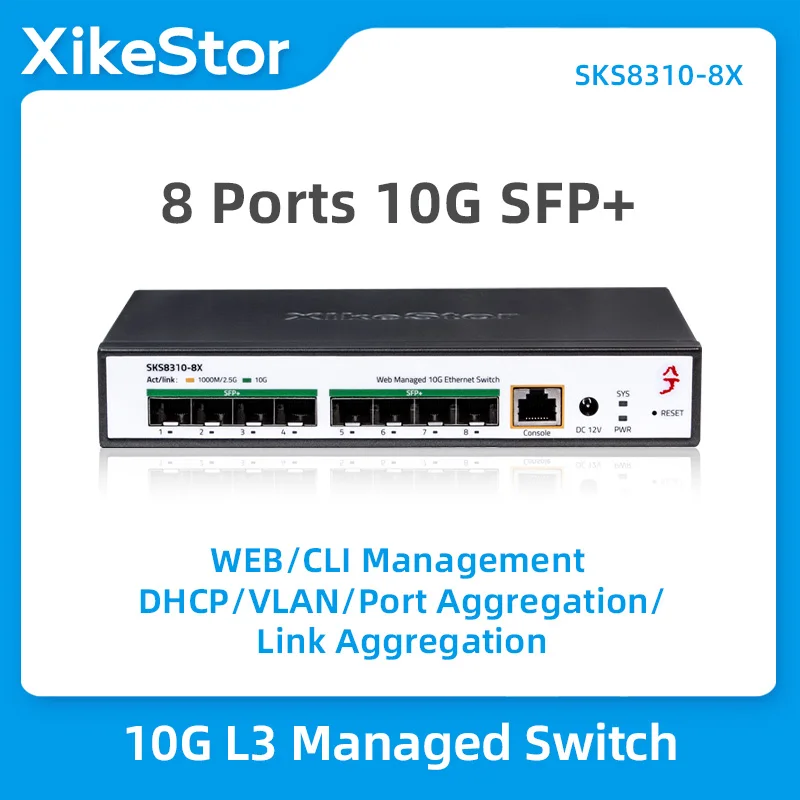XikeStor 8 Ports 10G SFP+ L3 Managed Switch with Fan Heat