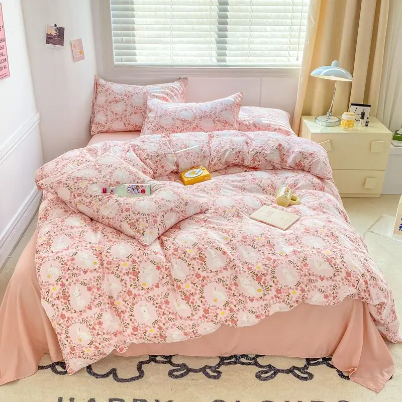 

Instagram Summer Simple Graffiti Double Layer Yarn Water Washed Cotton Four Piece Set Bed Sheet Quilt Set Dormitory Bedding
