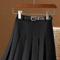 Gray Solid Folds Office Lady Casual High Waist A-line Loose Women's Skirt Mid-Calf Long Skirts For Women Clothing Fashion 2024 - Image 3