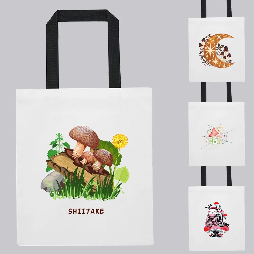 

Reusable Shopping Bags Student Canvas Bags Foldable Mushroom Pattern Women's Travel Shoulder Bags Large Eco Handbags Tote Bags