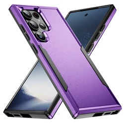 Rugged Armor Shockproof Phone Case with TPU Frame and Durable Plastic Back Cover - S21 FE (Purple - Black)