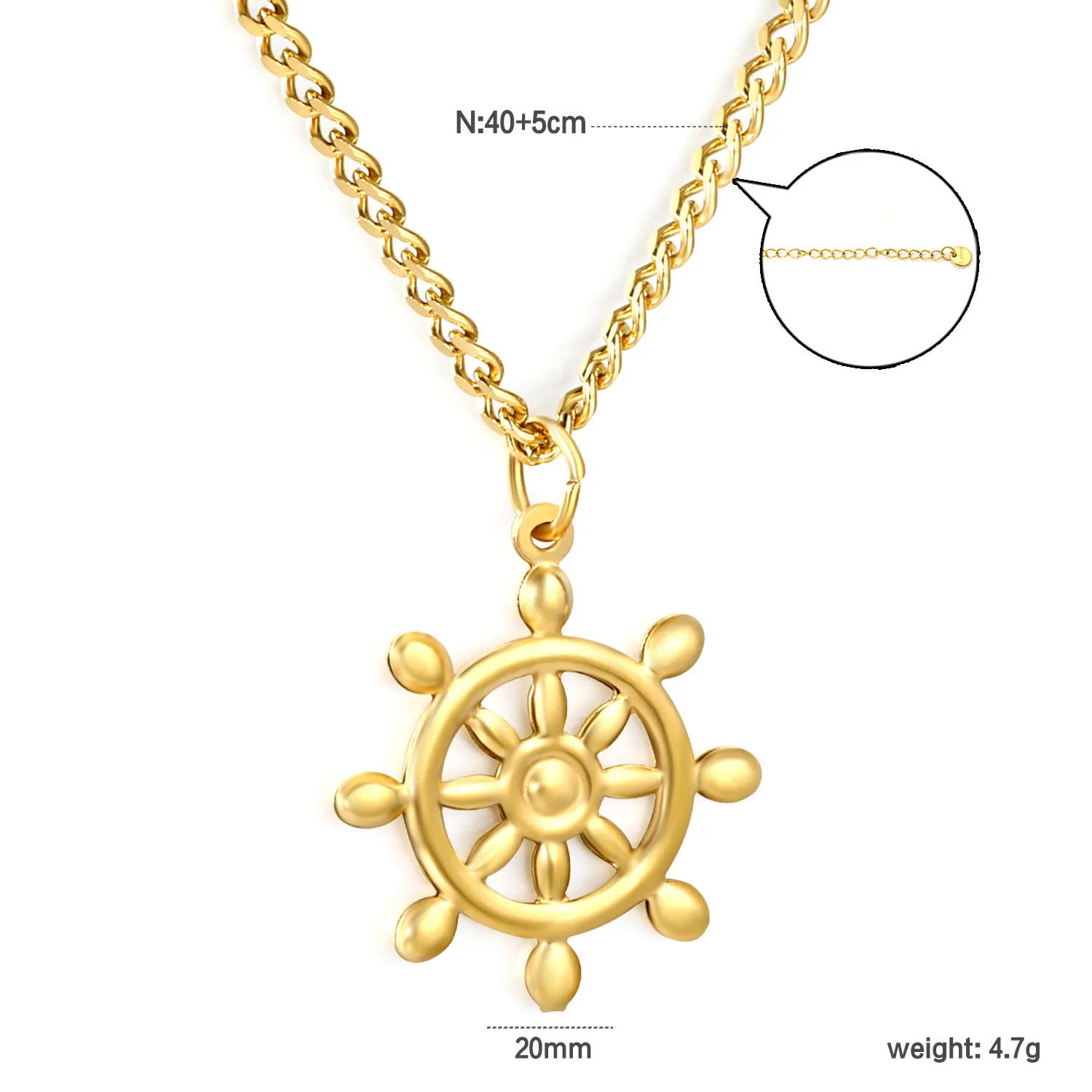 Collana con Ciondolo a Forma di Timone di Nave in Stile Nautico, Acciaio Inossidabile 316L, Pendente Geometrico Dorato, Gioiello Creativo per Uso Quotidiano e Feste - immagine 2
