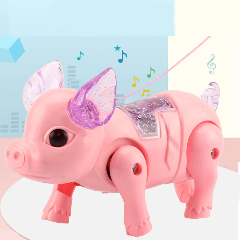 

Electric Light Music Walking Pig Toy Luminous Cartoon Pink Pig with Leash for Kids Children Girls