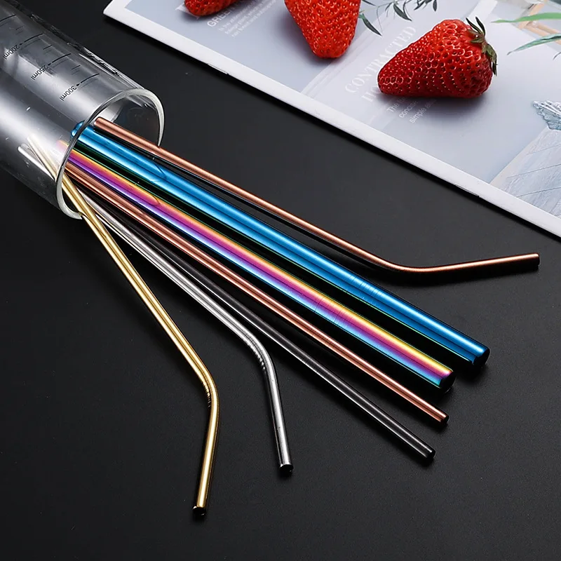 Reusable Metal Drinking Straws 18/10 Stainless Steel Straws Set Eco-friendly Bent Straight Drinks for Cocktail Bar