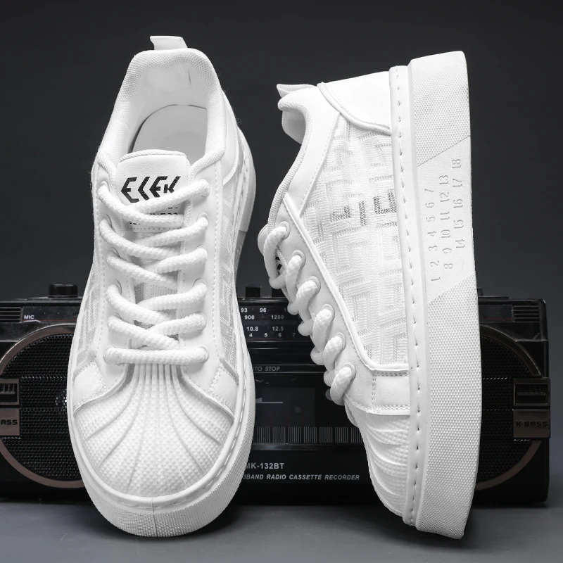 Men's thick soled casual shoes breathable soft sole four season comfort students white shoes outdoor walking sports board shoes 3