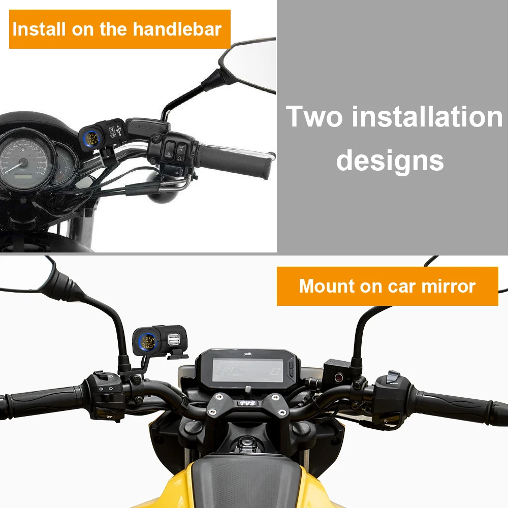 Ouspow Motorcycle Charger 12V 36W QC3.0 Digital Display Dual USB  Phone Fast Charger Voltmeter Thermometer  Phone Charger Socket