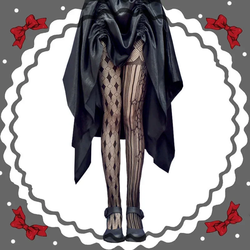 Skull Fishnet Stocking Women's Hollow Garter Bat Gothic Dark Mesh Leggings Lolita JK Tights Halloween Cosplay Pantyhose