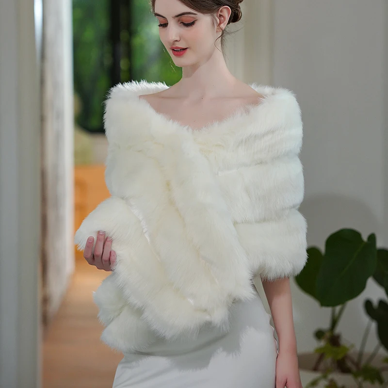

Wedding Dress Shawl Winter Bride Wedding Ceremony White Bridesmaid Dress Evening Dress Coat Long Sleeve Outer Cape Hair