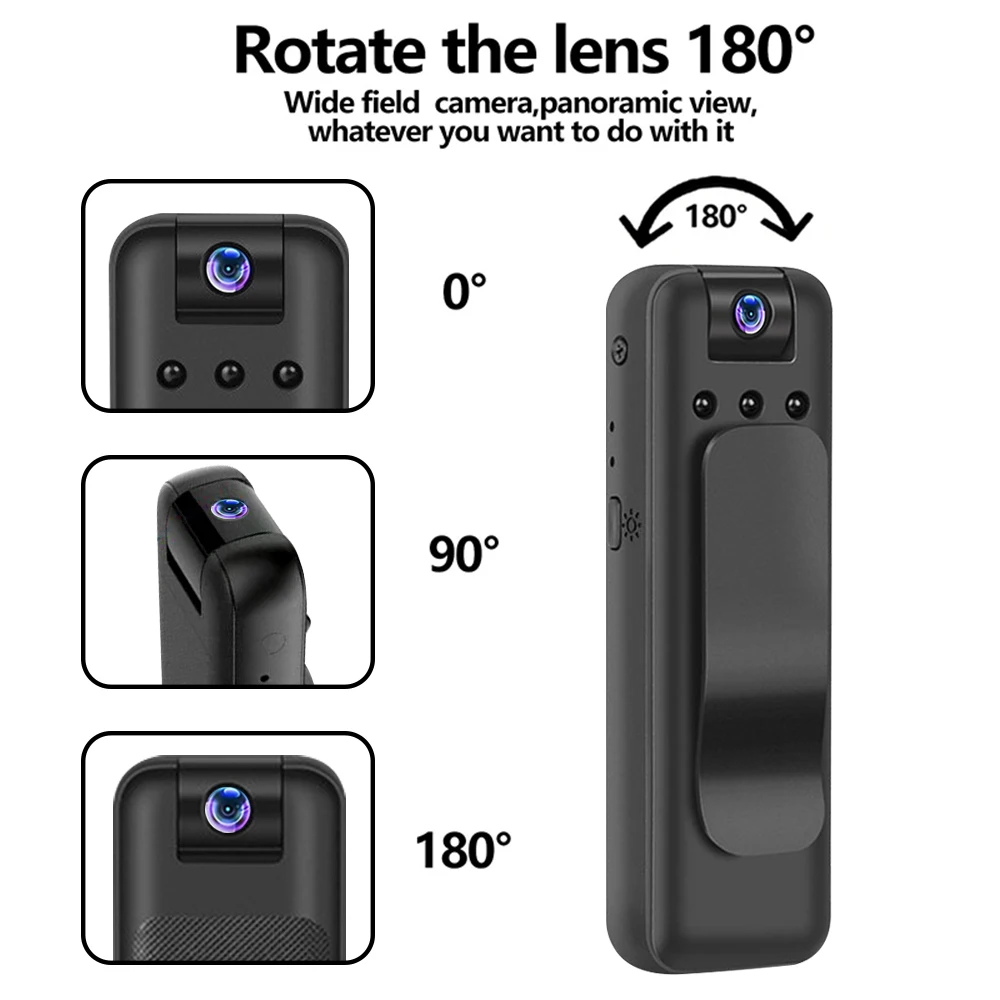 1080P HD Mini Camera Portable Digital Video Recorder BodyCam 180 Degree Rotating Infrared Night Vision Sports DV Camcorder 2025