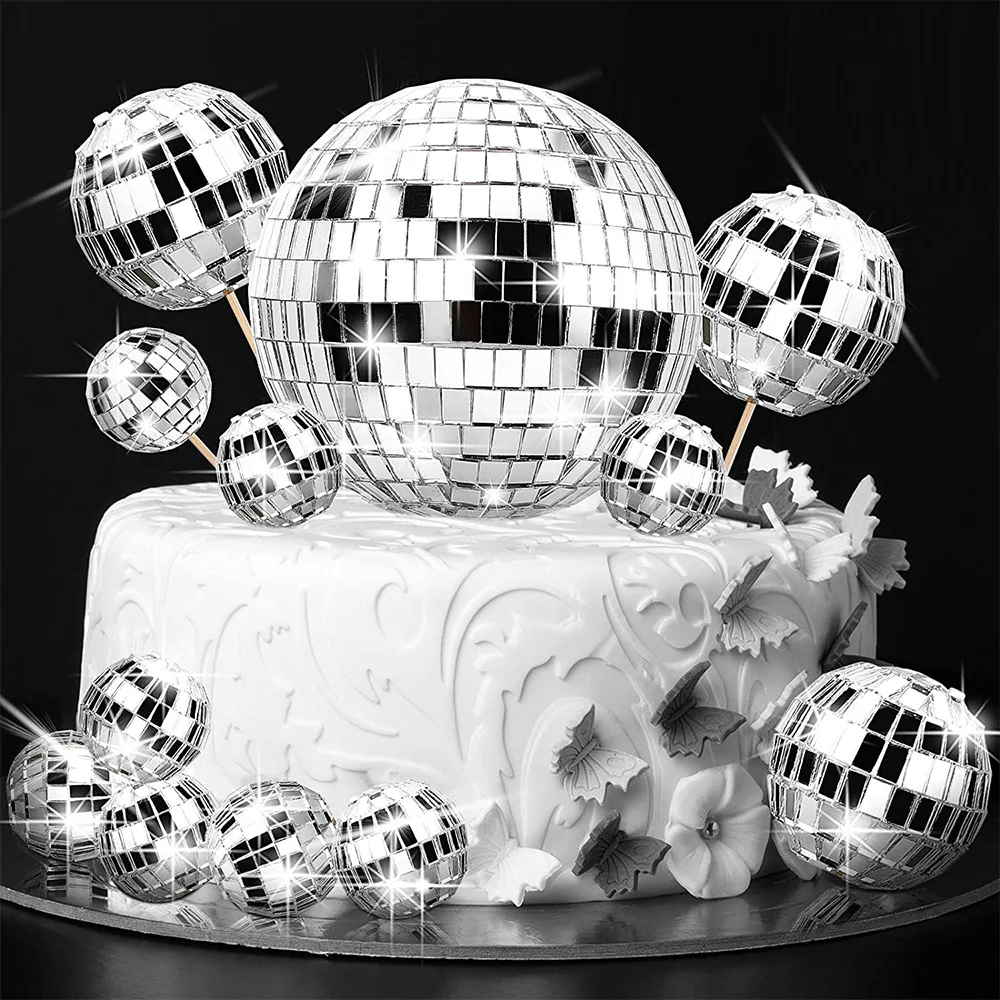DiscoBallCakeDecoration70sDiscoCakeDecorDiscoBallTopper