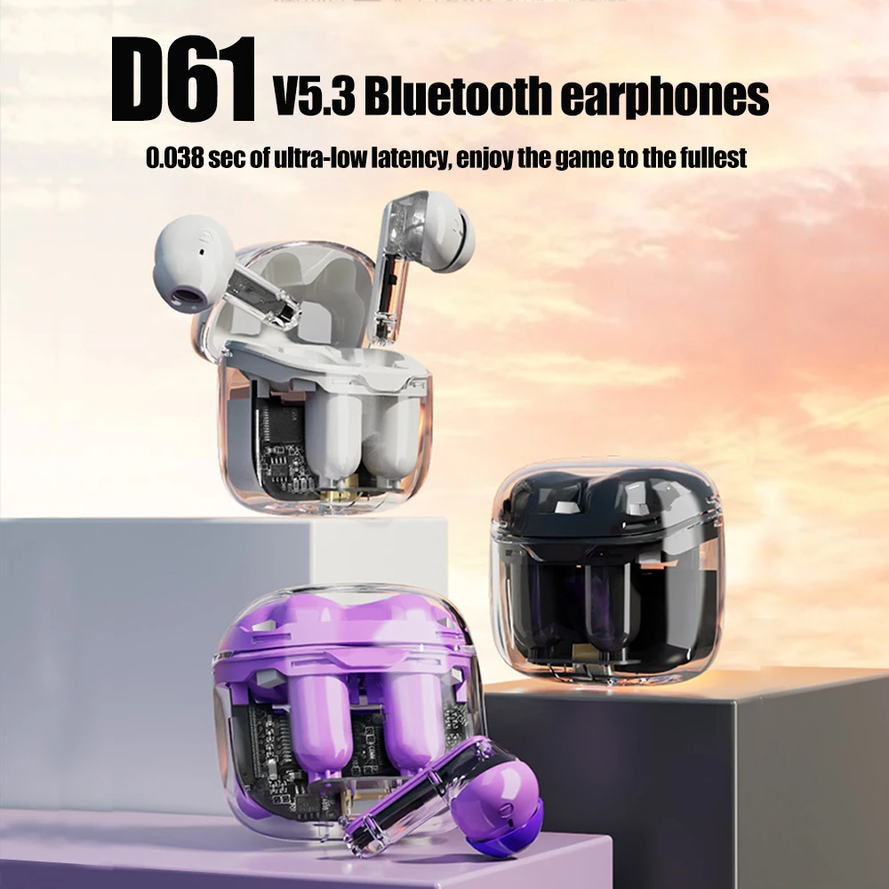 

Игровая гарнитура D61 Tws Bluetooth наушники с низкой задержкой игровая гарнитура наушники Transparent беспроводная гарнитура