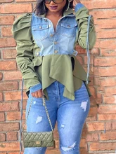  Women Long Sleeve Denim Patchwork Chic Jacket Tops 