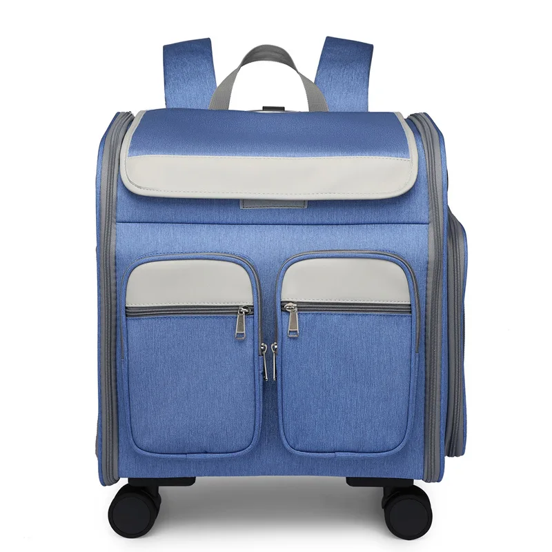 Trolley Pet Backpack Large Space Mute Universal Wheel Cat Bag Folding Trolley Pet Bag Cat and Dog Carrier