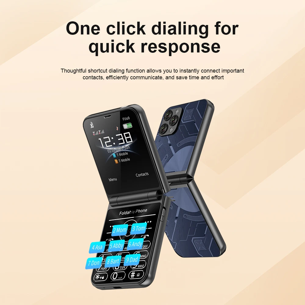New High-end 2024 SERVO Flilo9 3G WCDMA Cellphone Foldable 2 SIM Card Speed Dial Blacklist Type-C Flip Mobile Phone 2.6“ Displa 6